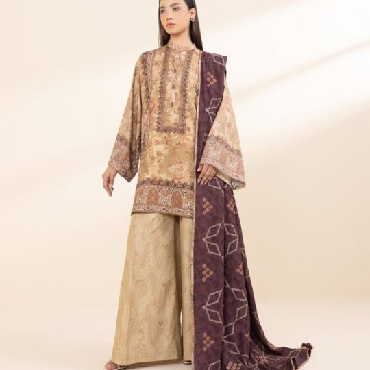 Sapphire Unstitched Embroidered Linen jaqaurd Three Piece Suit.