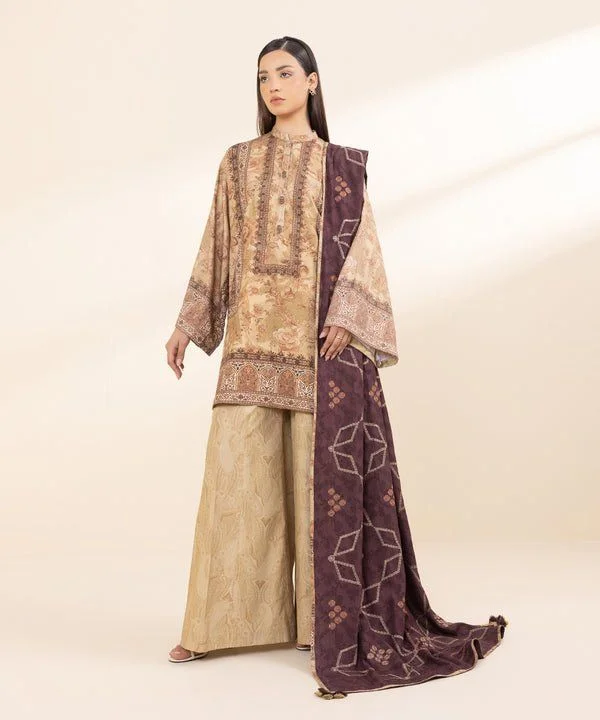 Sapphire Unstitched Embroidered Linen jaqaurd Three Piece Suit.