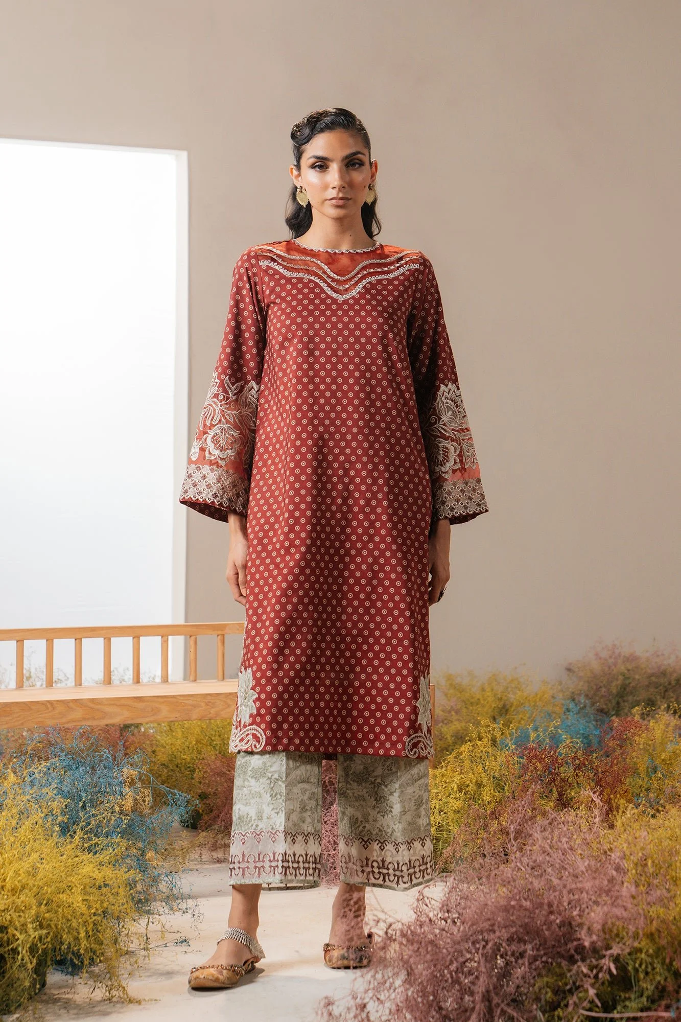 Original Ethnic Embroidered Ready To Wear Two piece Suit