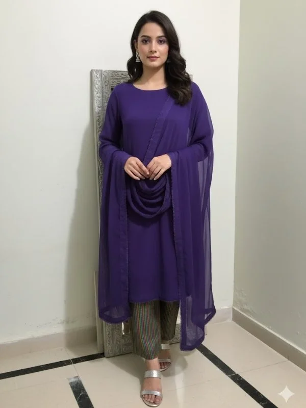 Ready Wear Three Piece Ready ce Crinkle ChTo iffon Dress Shirt Dupata And Trouser