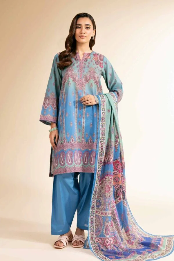 Original Unstitched Nishat Printed Three Piece Lawn Dress