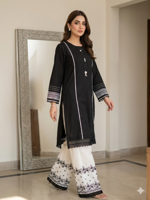 Solid Laces And Pearls Embalished Single and embroidered Trouser