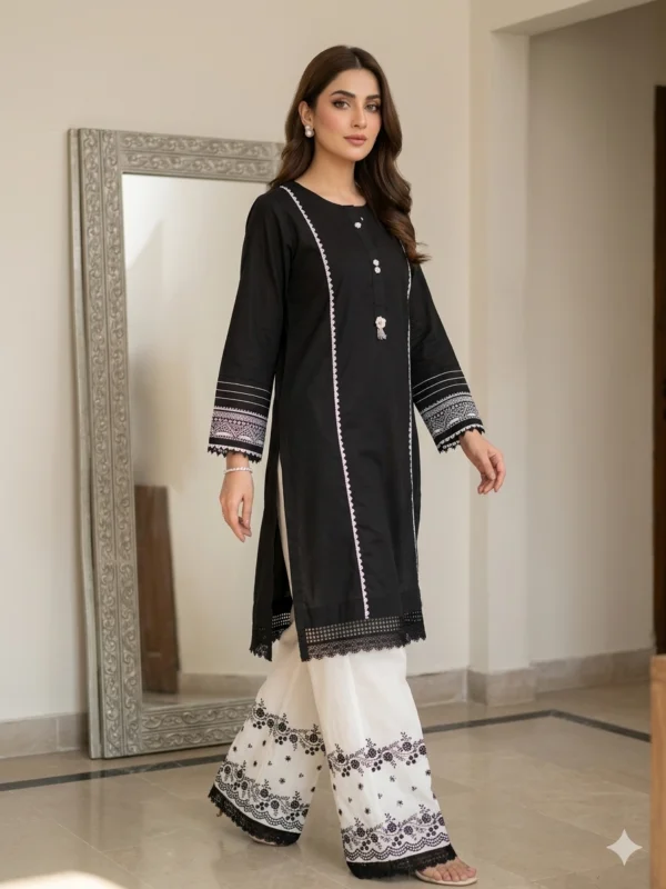 Solid Laces And Pearls Embalished Single and embroidered Trouser