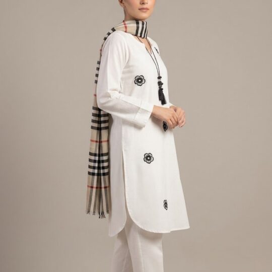 Ready To Wear Embroidered Two Pieces White Lawn Co Ord Set