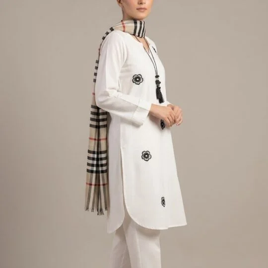 Ready To Wear Embroidered Two Pieces White Lawn Co Ord Set