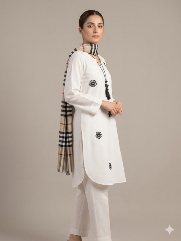 Ready To Wear Embroidered Two Pieces White Lawn Co Ord Set