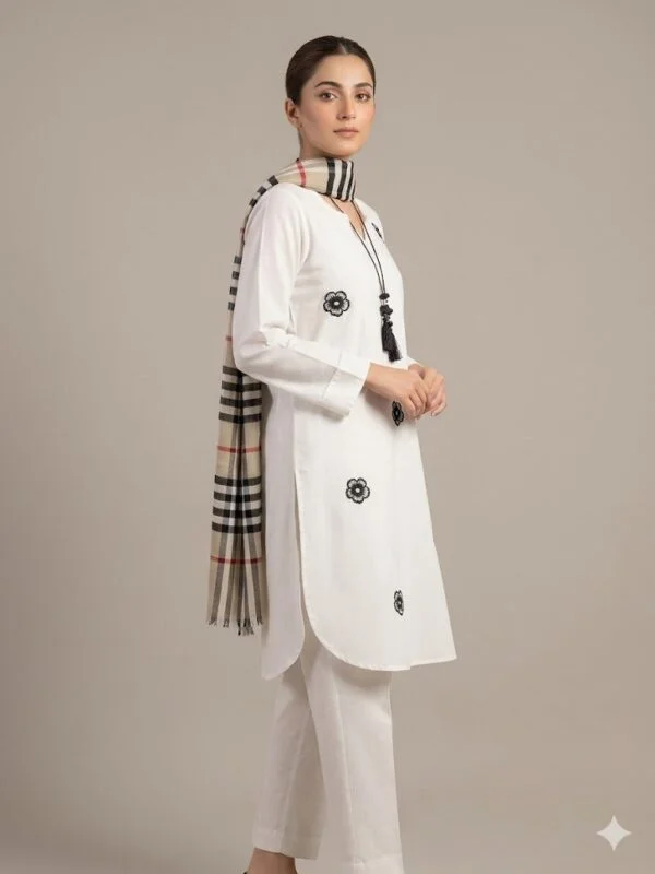 Ready To Wear Embroidered Two Pieces White Lawn Co Ord Set